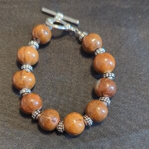 Rustic Brown Beaded Bracelet with Silver Detailing